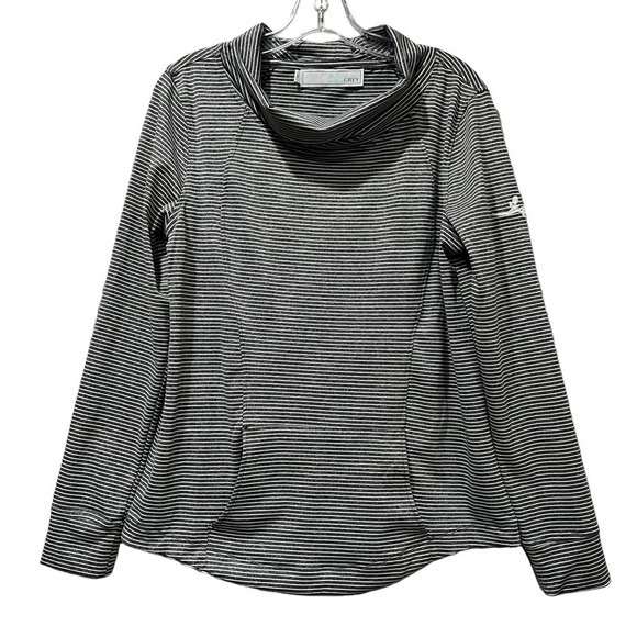 Heather Grey Medium Gray White Stripe Long Sleeve Cowl Neck Sweatshirt G - Picture 1 of 6
